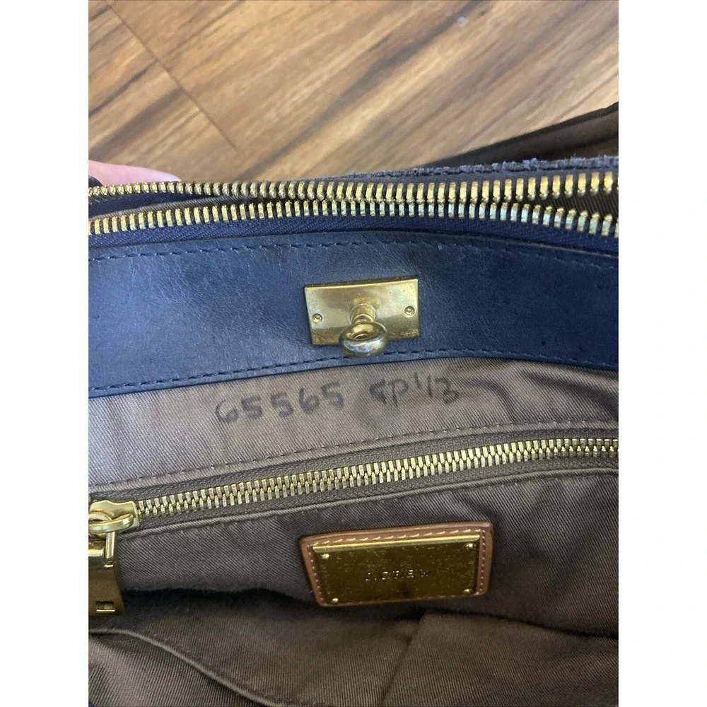 J.CREW Midnight Blue Woven Nylon Leather Trim Turnlock Satchel Shoulder Bag READ